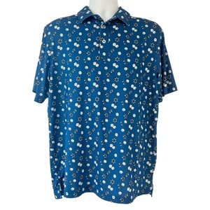 STRAIGHT DOWN Mens M Lucky Cat Blue Performance Golf Polo Shirt Dice Poker Chips